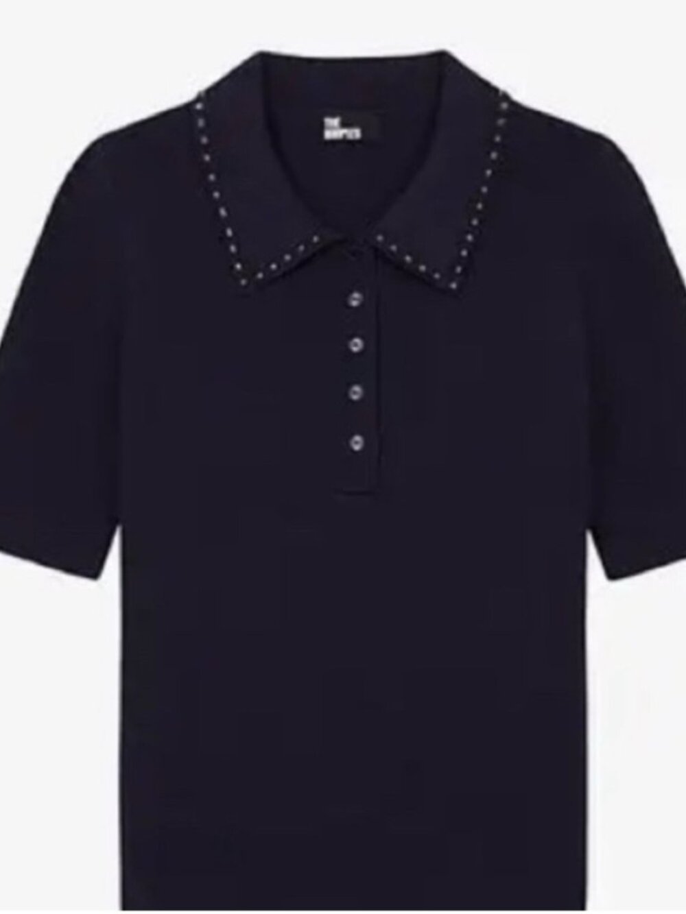 The Kooples Shimmer Knit Studded Polo Top - Picture 3 of 9